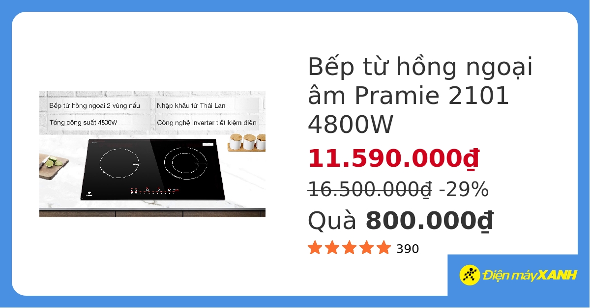 Bếp từ hồng ngoại lắp âm Pramie 2101 hover