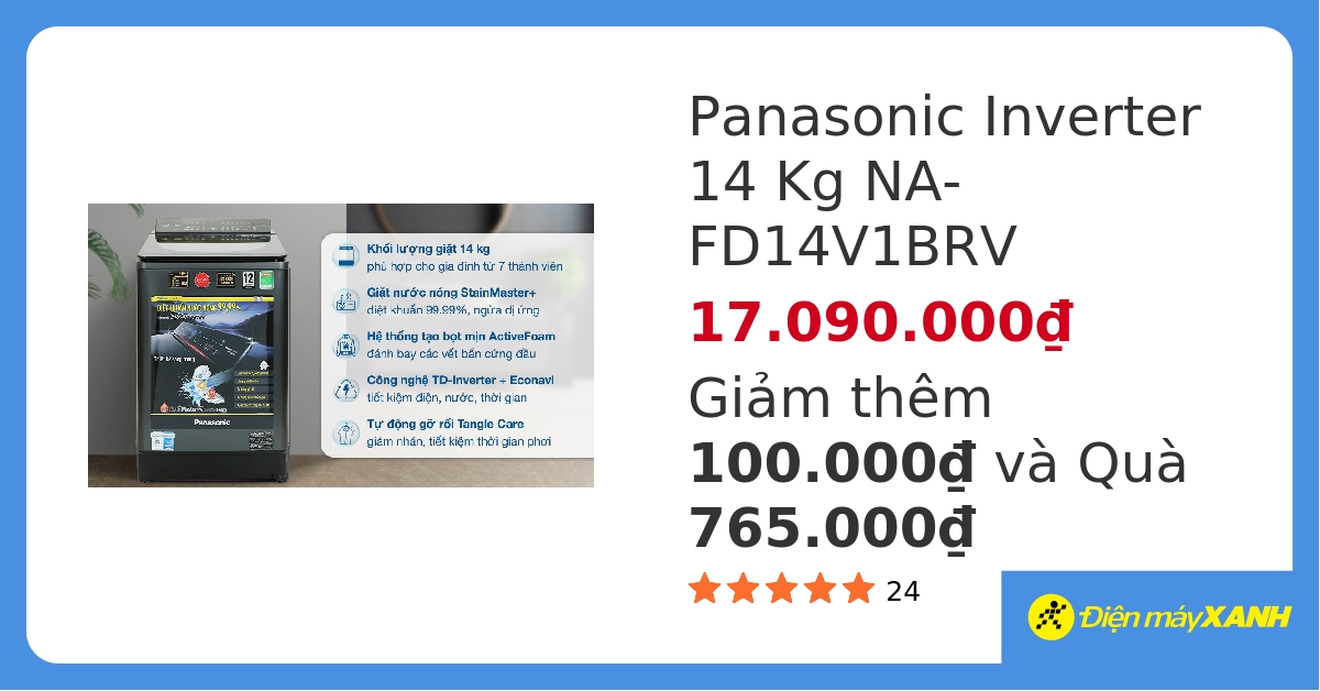 Máy giặt Panasonic Inverter 14 Kg NA-FD14V1BRV&236103 hover