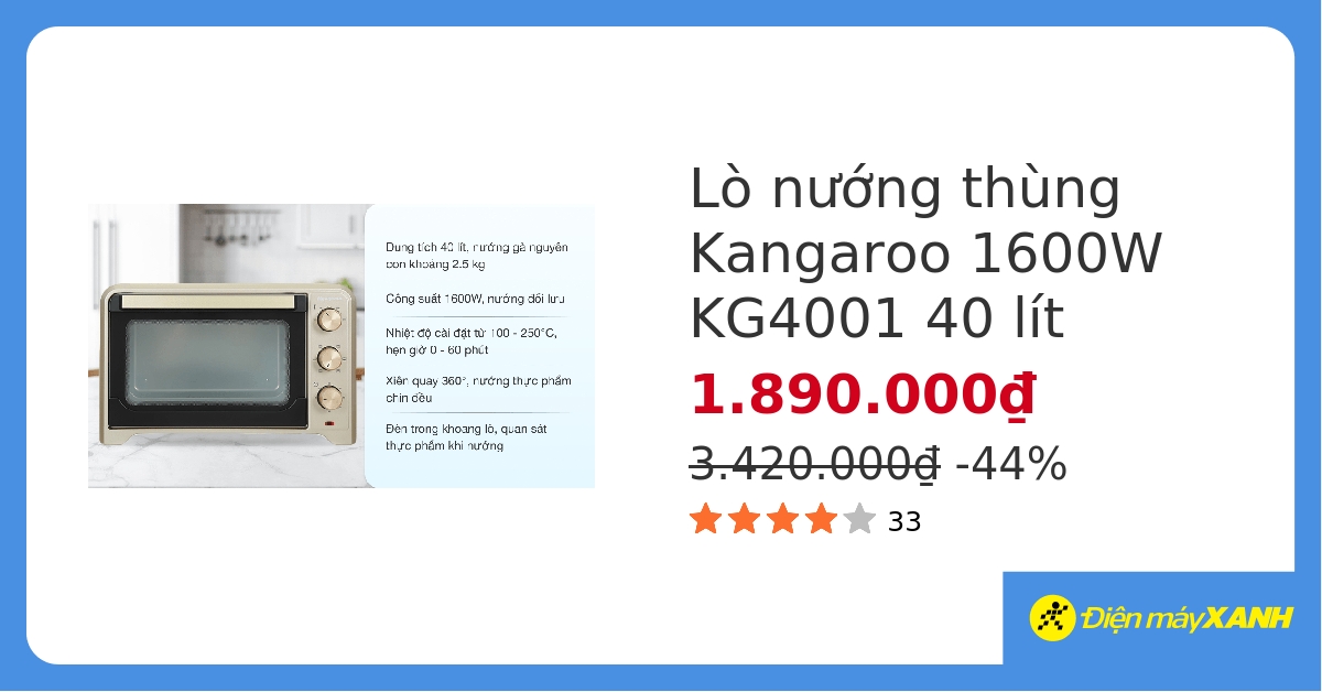 Lò nướng Kangaroo KG4001 40 lít hover