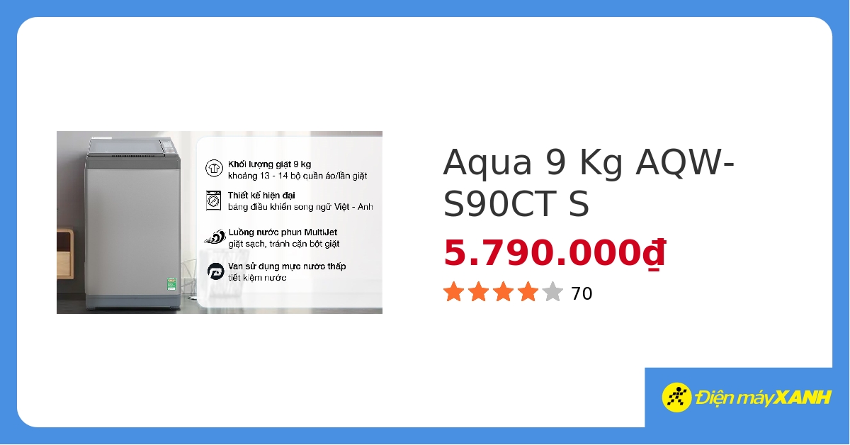 Máy giặt Aqua 9 kg AQW-S90CT S - giá tốt, có trả góp
