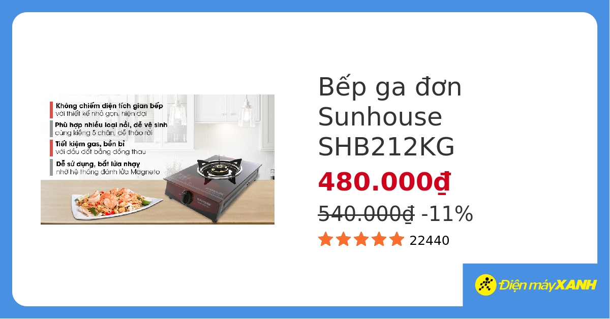 Bếp ga đơn Sunhouse SHB212KG hover