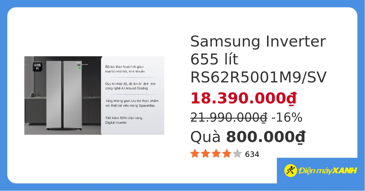 Tủ lạnh Samsung Inverter 655 lít Side By Side RS62R5001M9/SV hover