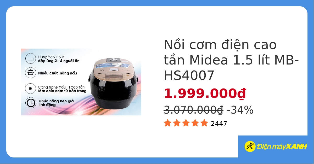 Nồi cơm cao tần Midea 1.5 lít MB-HS4007 hover