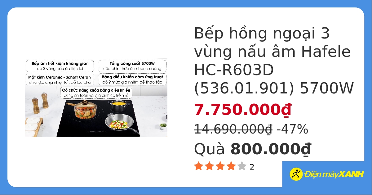 Bếp hồng ngoại 3 vùng nấu lắp âm Hafele HC-R603D (536.01.901) hover