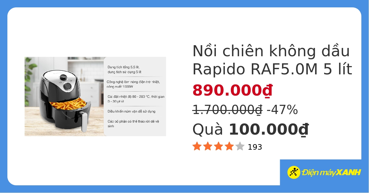 Nồi chiên không dầu rapido 5l có thể nấu được những món gì?
