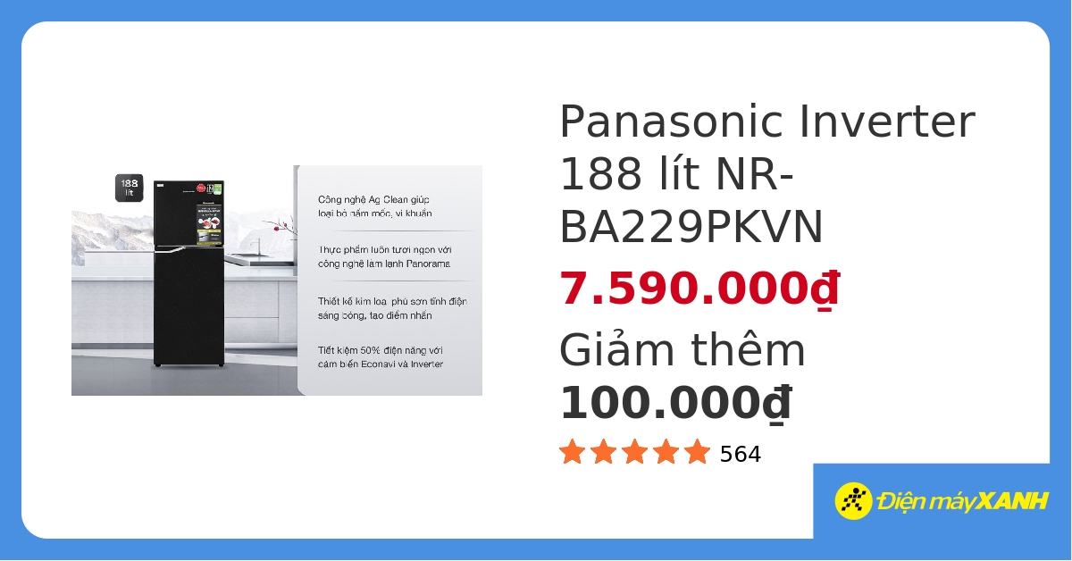 Tủ lạnh Panasonic Inverter 188 lít NR-BA229PKVN hover