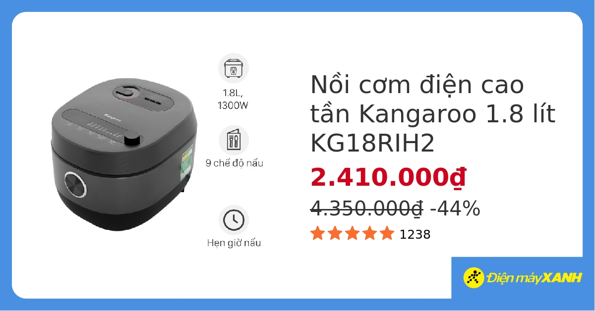 Nồi cơm cao tần Kangaroo 1.8 lít KG18RIH2 hover