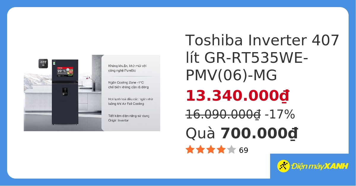 Tủ lạnh Toshiba Inverter 407 lít GR-RT535WE-PMV(06)-MG hover