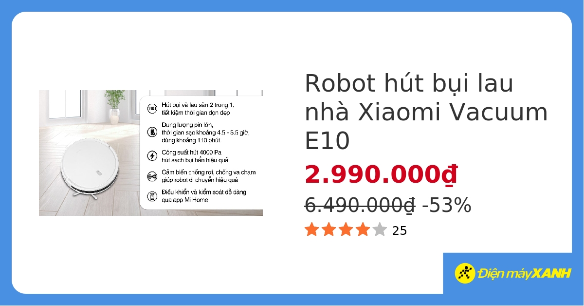 Robot hút bụi lau nhà Xiaomi Vacuum E10 hover