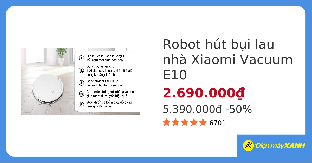 Robot hút bụi lau nhà Xiaomi Vacuum E10 hover