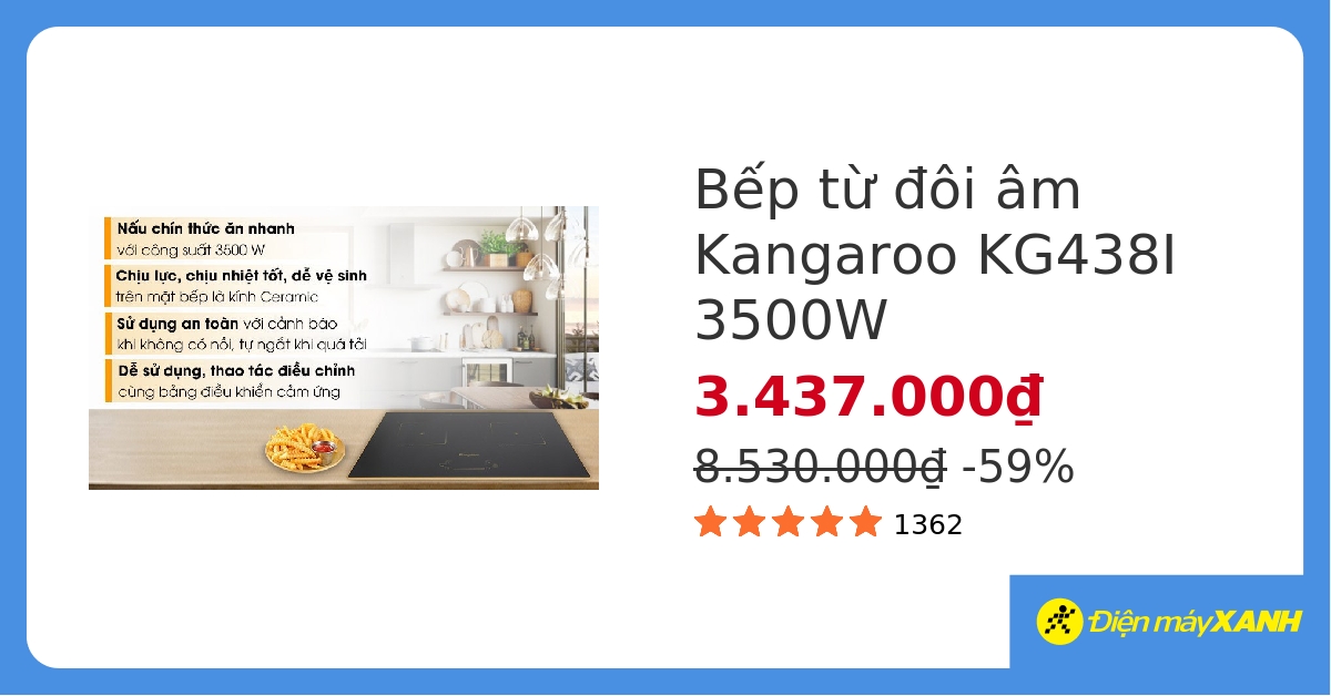 Bếp từ đôi Kangaroo KG438I hover