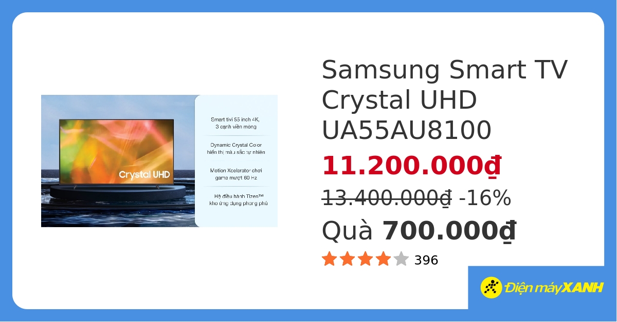 Smart Tivi Samsung 4K Crystal UHD 55 inch UA55AU8100 - giá tốt, có trả góp