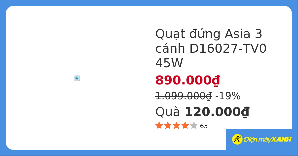 Quạt đứng Asia 3 cánh D16027-TV0 45W hover