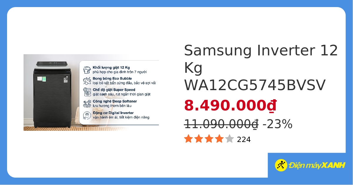 Máy giặt Samsung Inverter 12 kg WA12CG5745BVSV&302751 hover