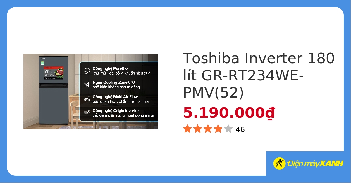 Tủ lạnh Toshiba Inverter 180 lít GR-RT234WE-PMV(52) hover