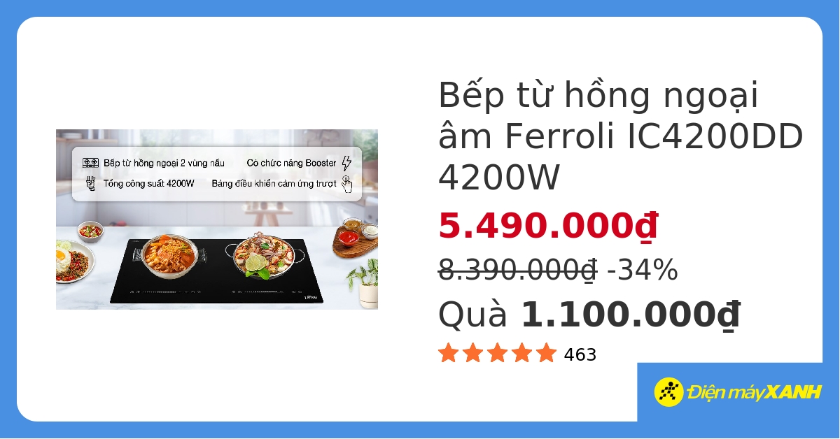 Bếp từ hồng ngoại lắp âm Ferroli IC4200DD hover