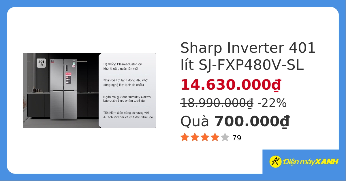 Tủ lạnh Sharp Inverter 401 lít Multi Door SJ-FXP480V-SL hover