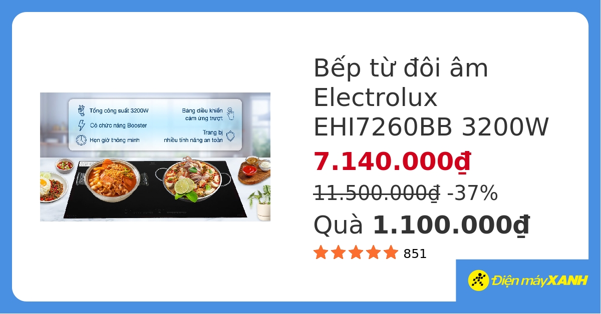 Bếp từ đôi Electrolux EHI7260BB hover