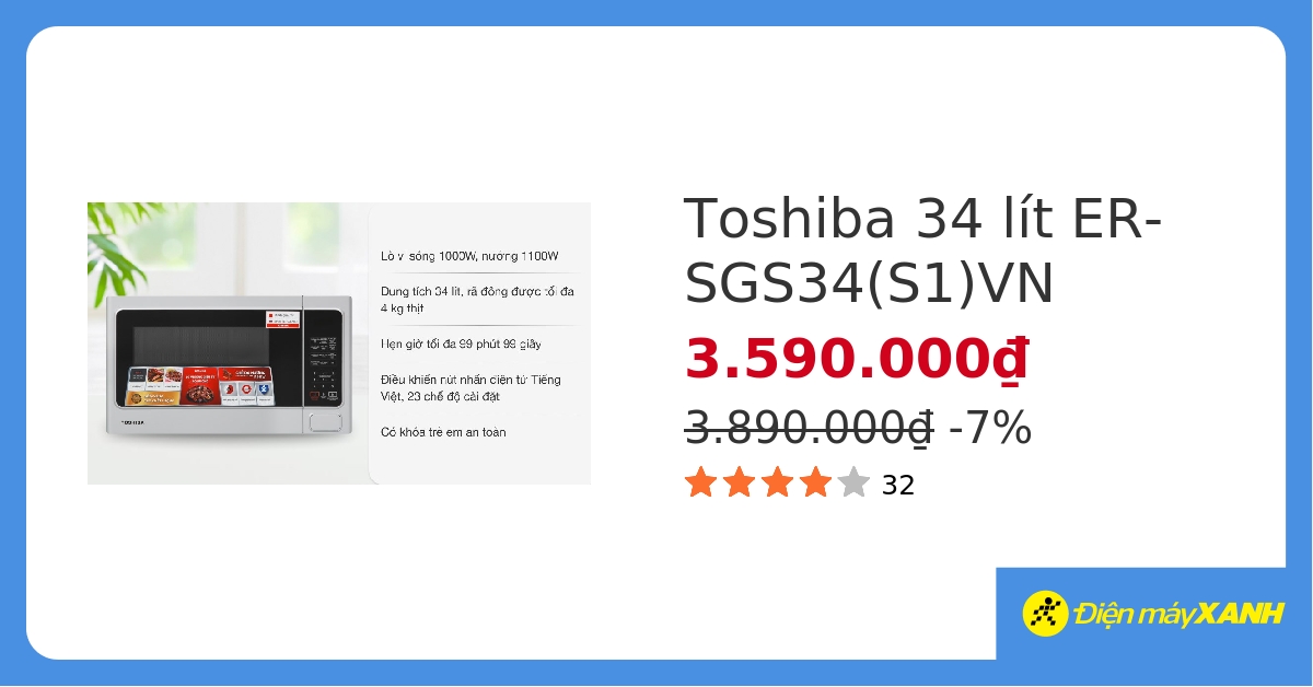 Lò vi sóng có nướng Toshiba ER-SGS34(S1)VN 34 lít hover