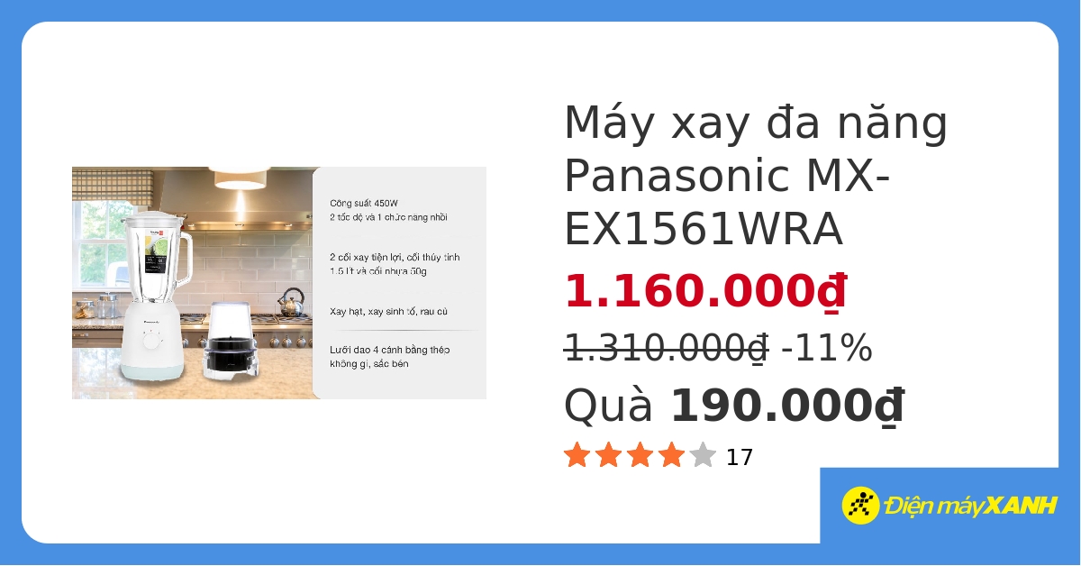 Máy xay sinh tố đa năng Panasonic MX-EX1561WRA hover
