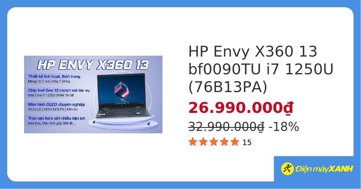 Laptop HP Envy X360 13 bf0090TU i7 1250U/16GB/512GB/Touch/Pen/Win11 (76B13PA) hover