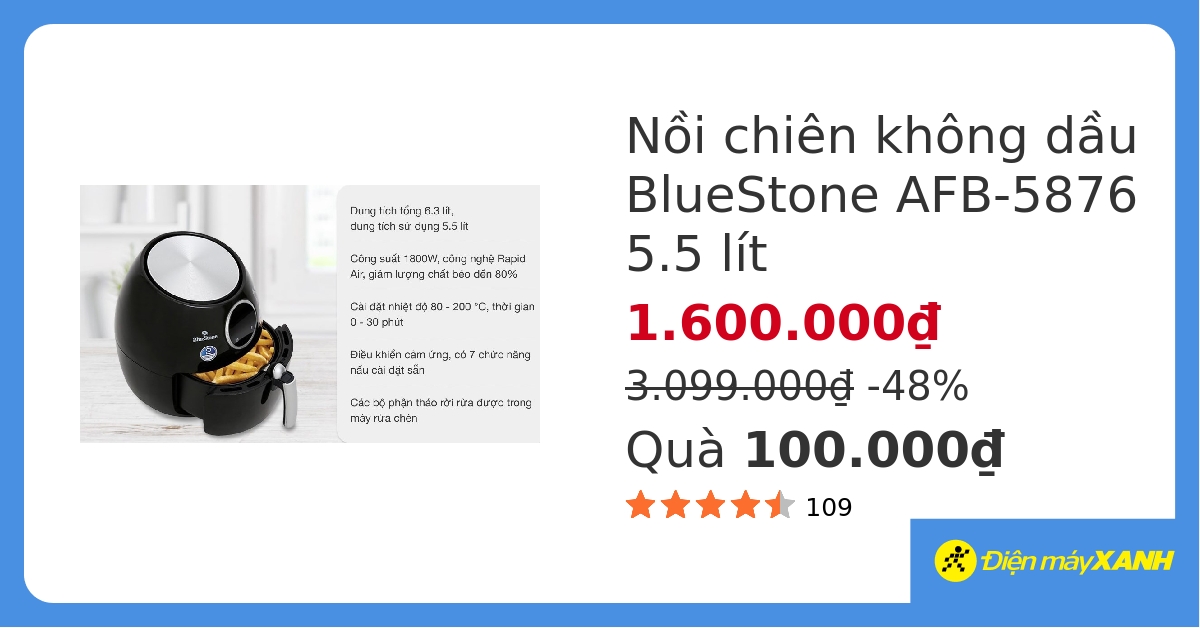 Nồi chiên không dầu Bluestone AFB-5876 5.5 lít hover