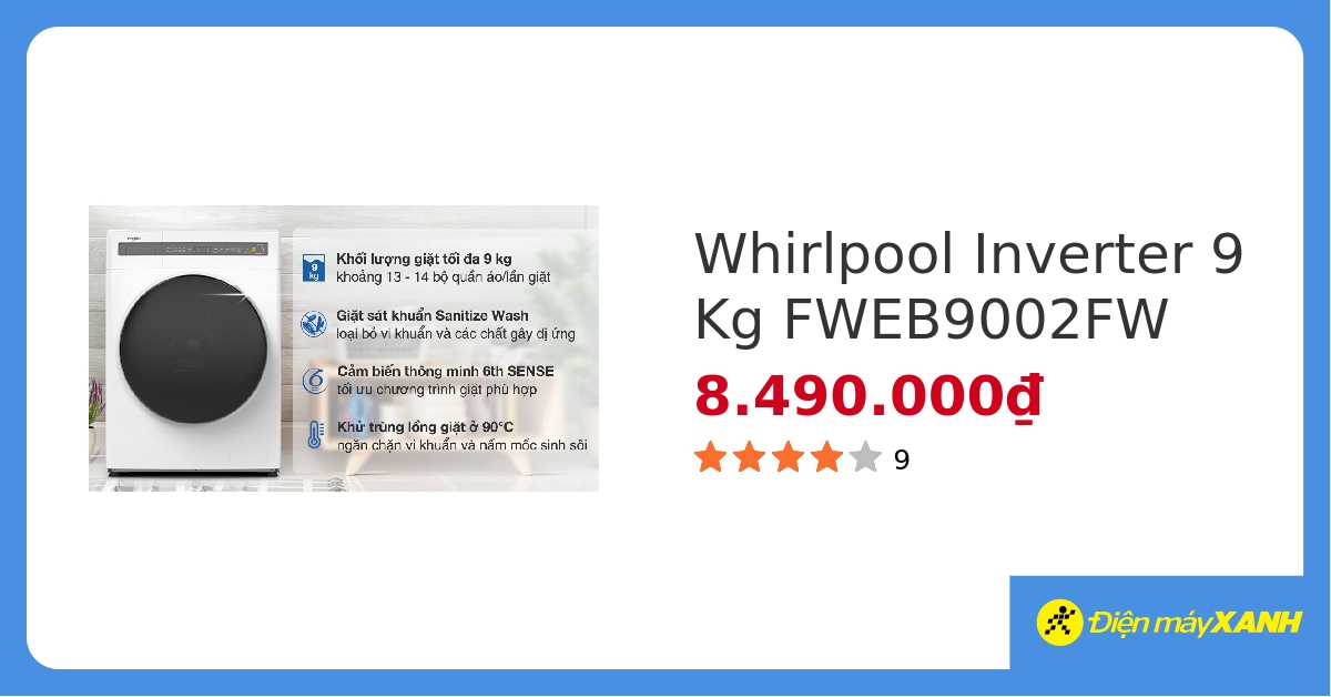 Máy giặt Whirlpool FreshCare Inverter 9 kg FWEB9002FW&275567 hover