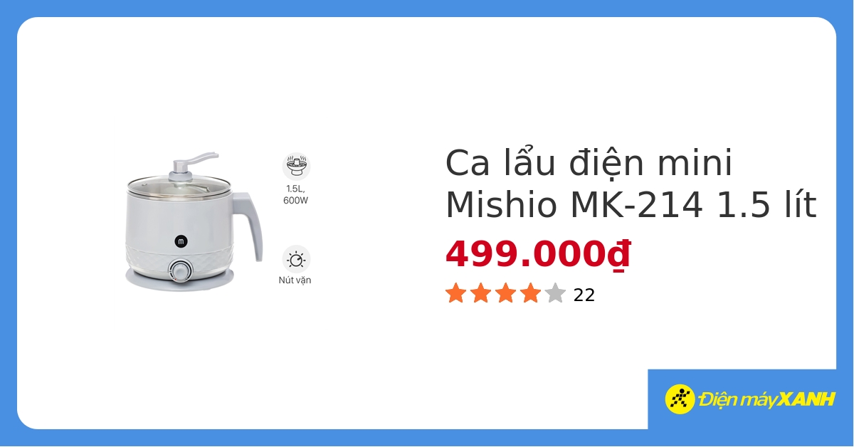 Ca nấu đa năng mini Mishio MK-214 1.5 lít hover