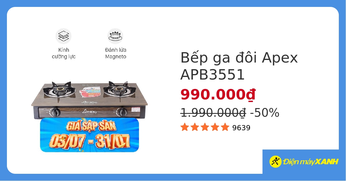 Bếp ga đôi Sunhouse Apex APB3551 hover