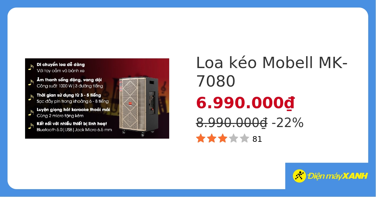 Loa kéo karaoke Mobell MK-7080 1000W hover