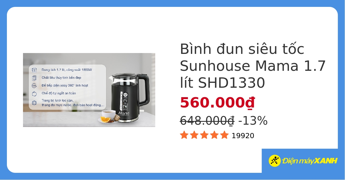 Bình đun siêu tốc Sunhouse Mama 1.7 lít SHD1330 hover