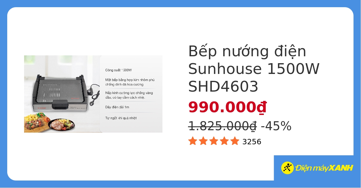 Bếp nướng điện Sunhouse SHD4603 1500W hover