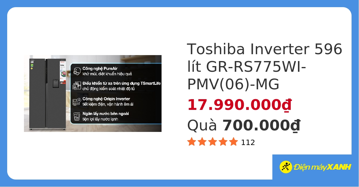 Tủ lạnh Toshiba Inverter 596 lít Side By Side GR-RS775WI-PMV(06)-MG hover