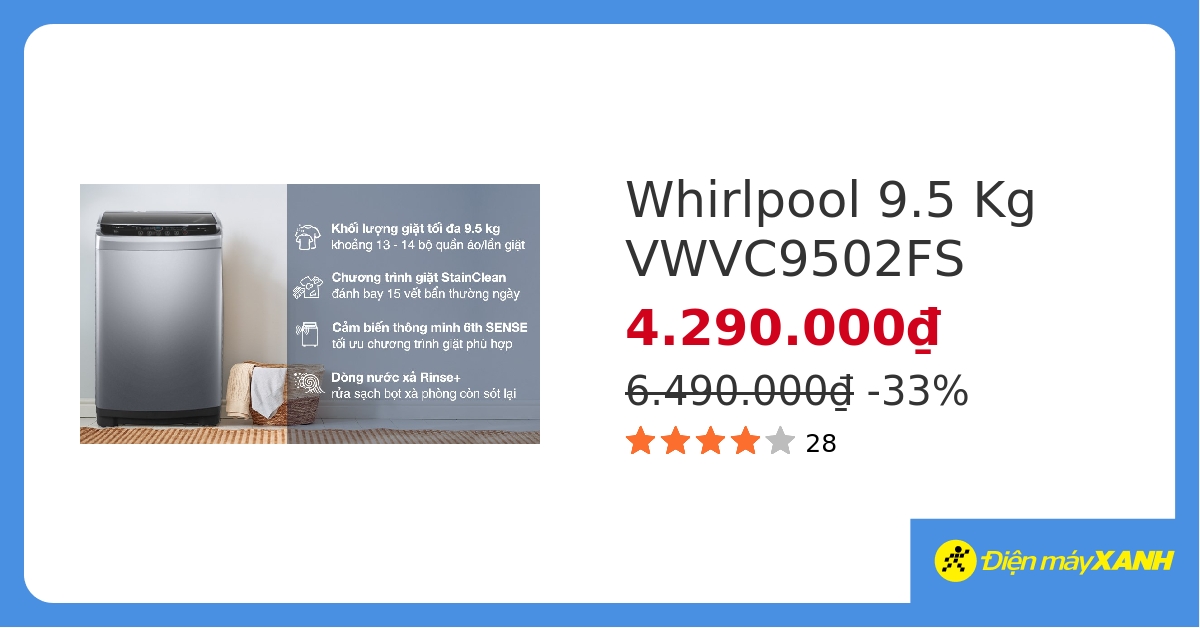 Máy giặt Whirlpool StainClean 9.5 kg VWVC9502FS&275570 hover