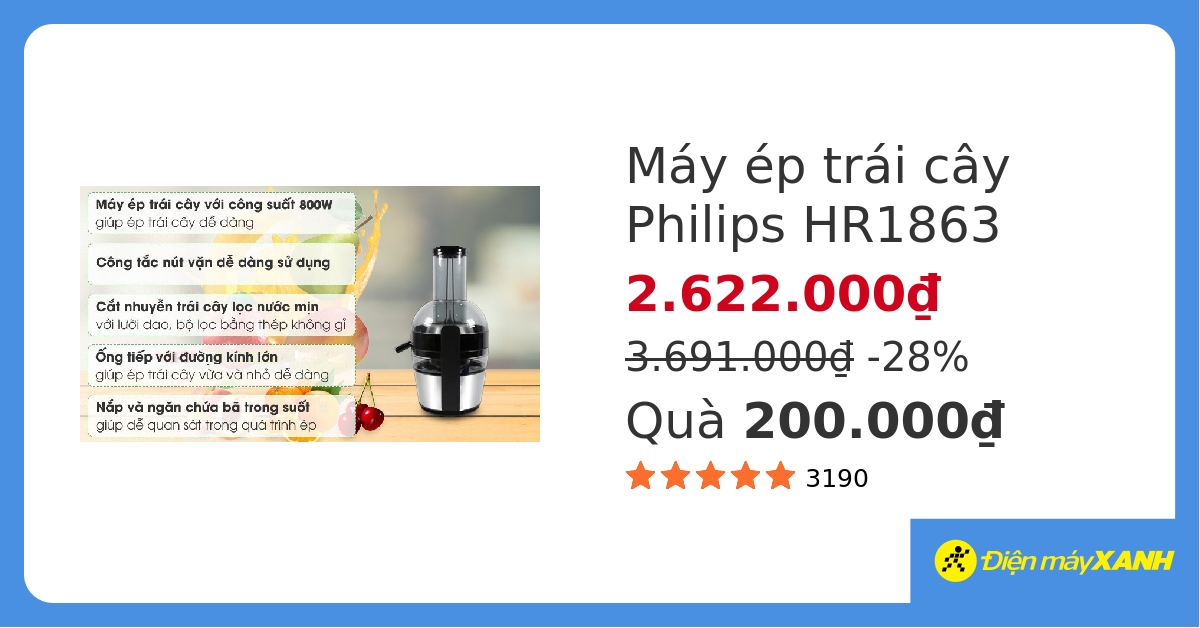 Máy ép trái cây Philips HR1863 hover