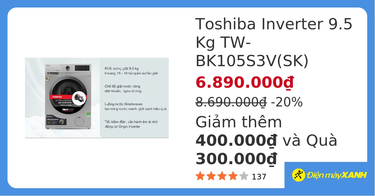 Cách sử dụng hẹn giờ trên máy giặt Toshiba 9.5kg cửa ngang?
