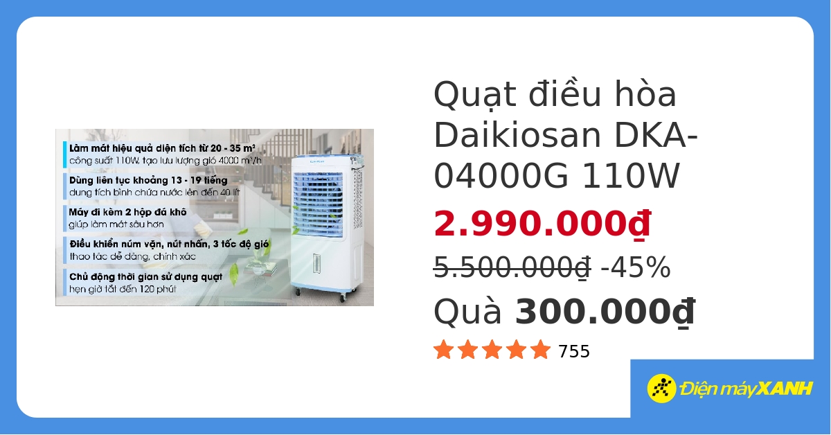 Quạt điều hoà Daikiosan DKA-04000G hover