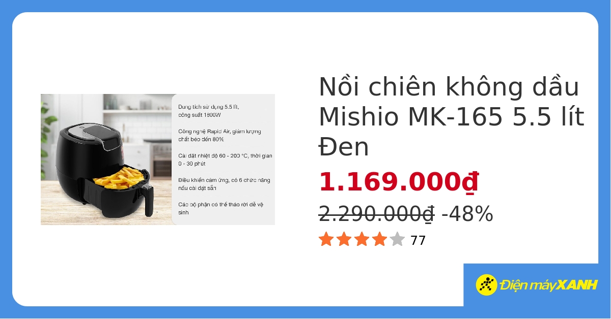 Nồi chiên không dầu Mishio MK-165 5.5 lít Đen - Hình 2