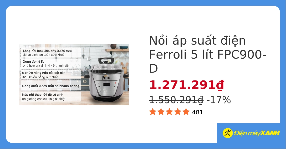 Nồi áp suất điện Ferroli FPC900-D 5 lít hover