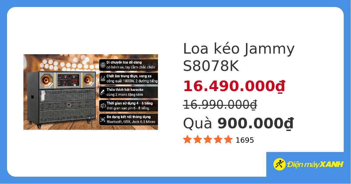 Loa kéo karaoke Jammy S8078K 1800W hover
