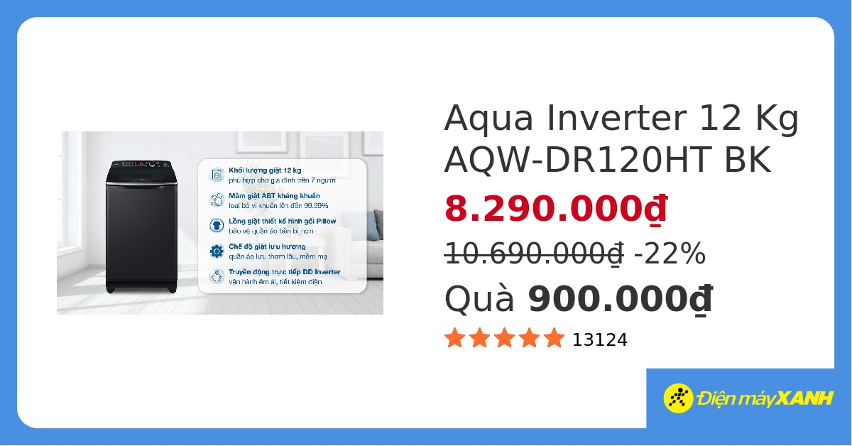 Máy giặt Aqua Inverter 12 kg AQW-DR120HT BK&304426 hover