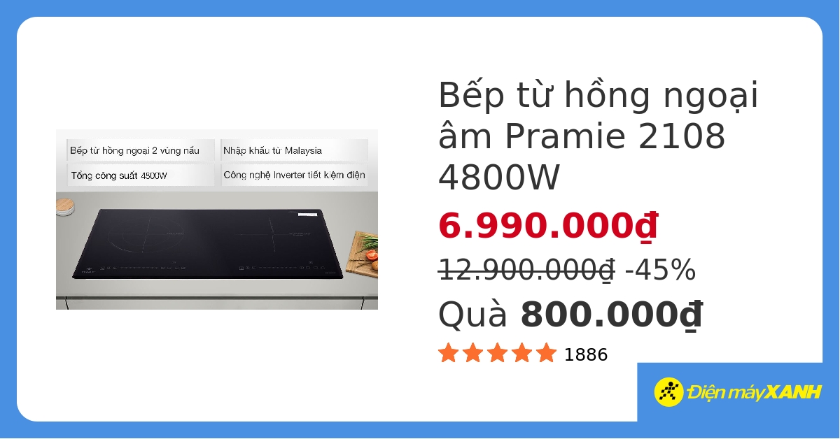 Bếp từ hồng ngoại lắp âm Pramie 2108 hover