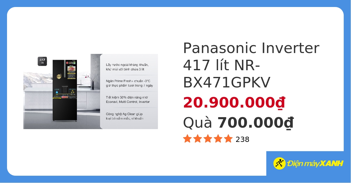 Tủ lạnh Panasonic Inverter 417 lít NR-BX471GPKV hover