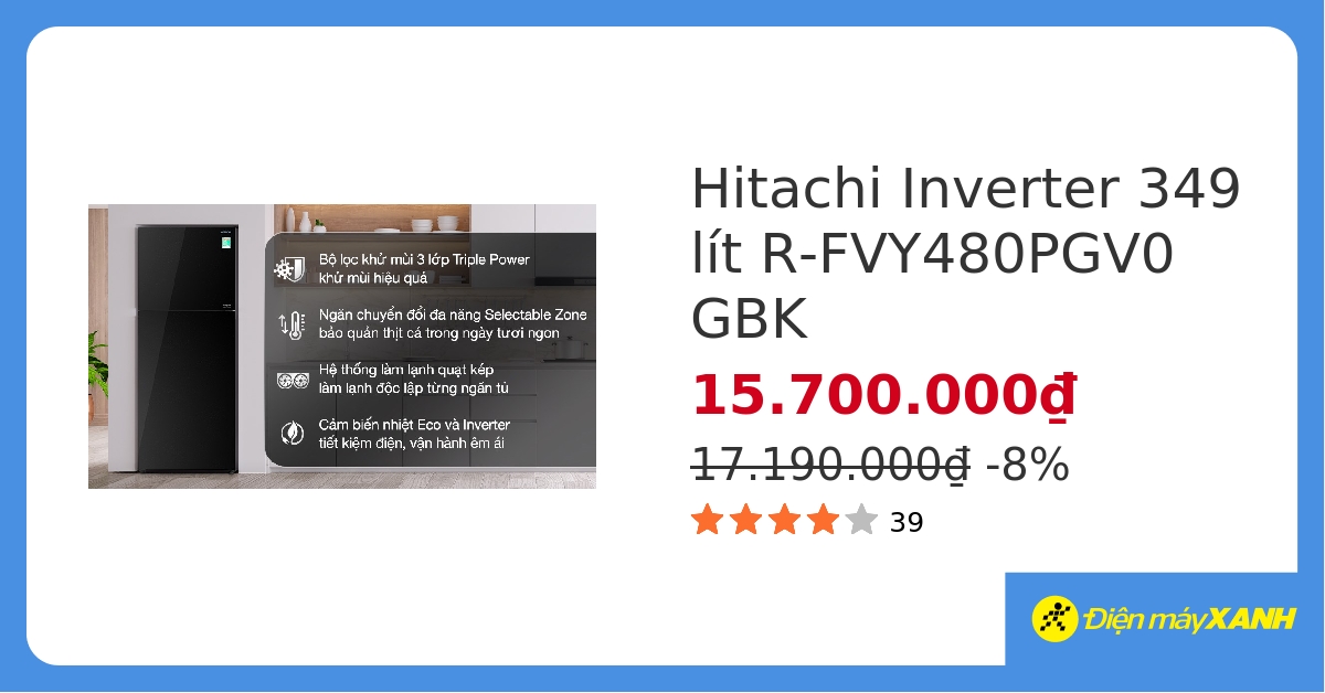 Tủ lạnh Hitachi Inverter 349 lít R-FVY480PGV0 GBK hover