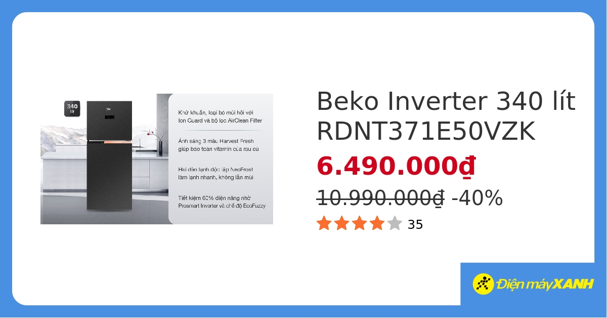 Tủ lạnh Beko Inverter 340 lít RDNT371E50VZK hover