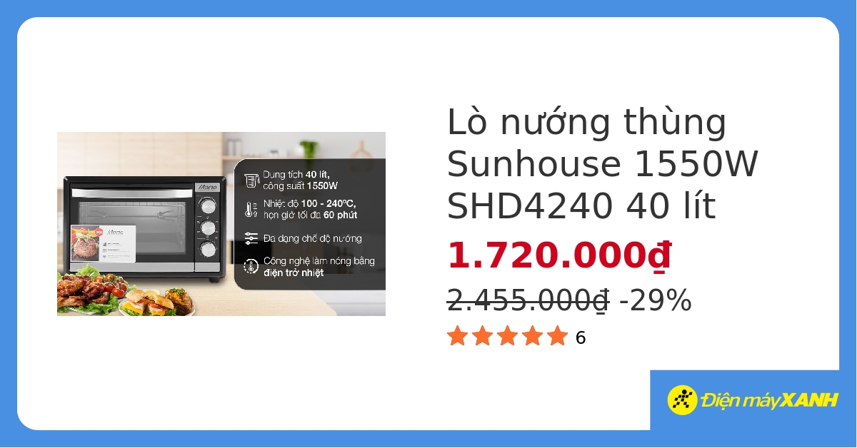 Lò nướng Sunhouse Mama SHD4240 40 lít hover
