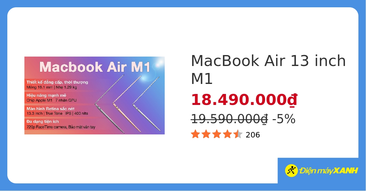 Laptop Apple MacBook Air 13 inch M1 2020 8-core CPU/8GB/256GB/7-core GPU hover