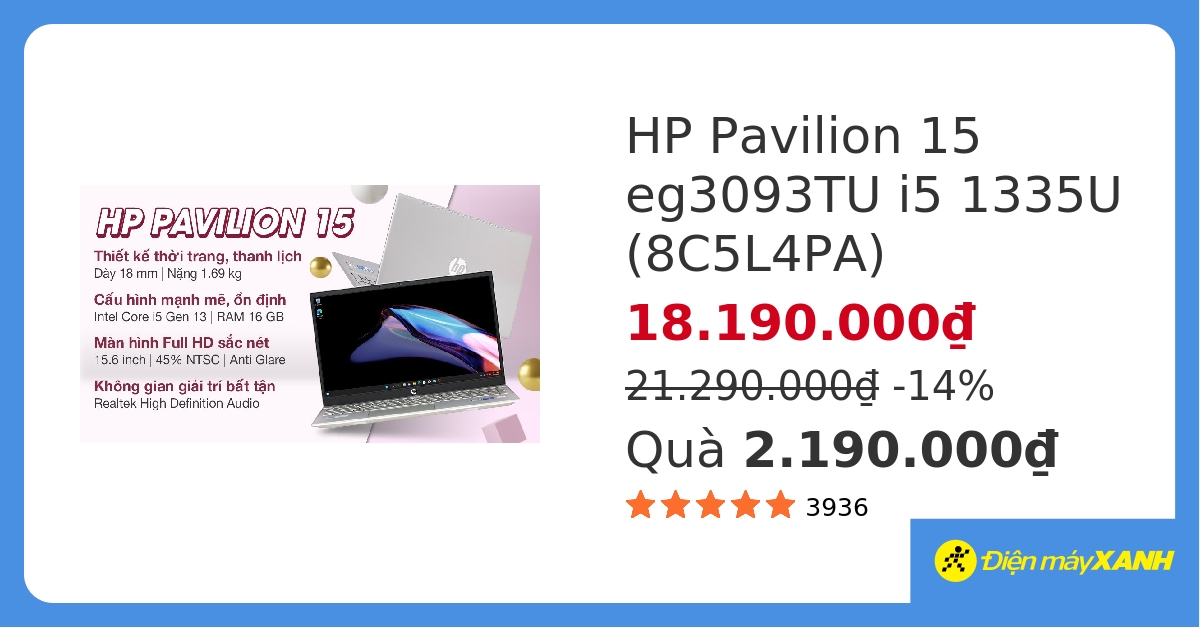 Laptop HP Pavilion 15 eg3093TU i5 1335U/16GB/512GB/Win11 (8C5L4PA) hover
