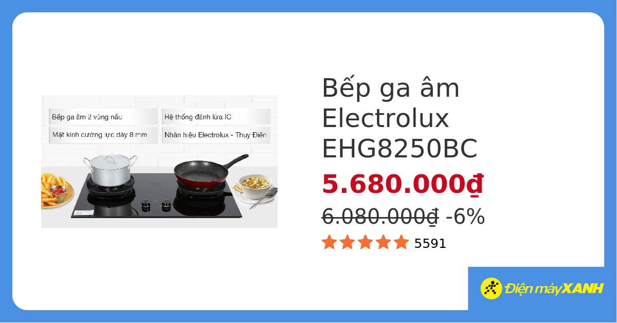 Bếp ga âm Electrolux EHG8250BC hover