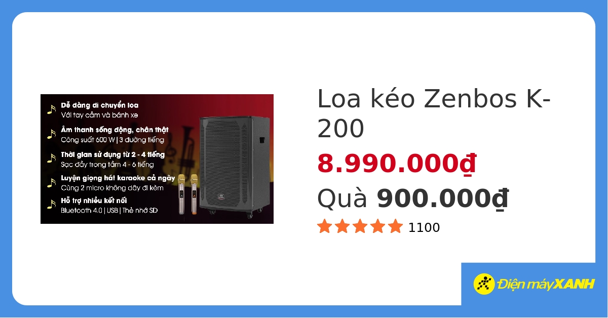 Loa kéo karaoke Zenbos K-200 600W hover